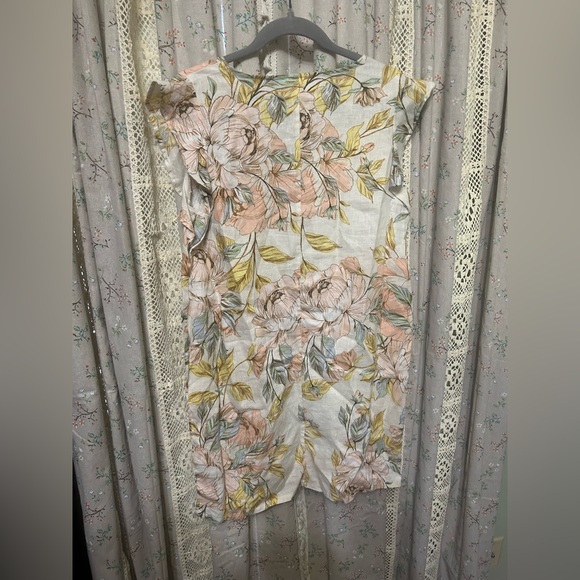 Nicole Miller 100% Linen Ruffle Sleeveless Floral Shift Dress Size Medium - Picture 4 of 4